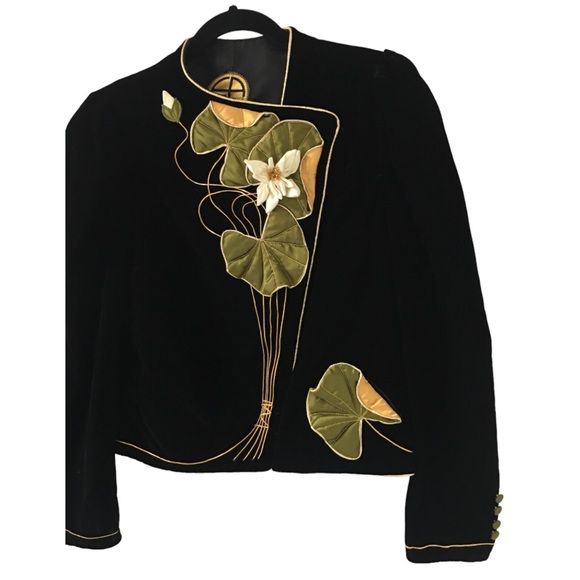 Eugene Alexander Vintage 80s Floral Embellished Velvet Blazer Jacket(Fits 4/6) - Picture 6 of 13